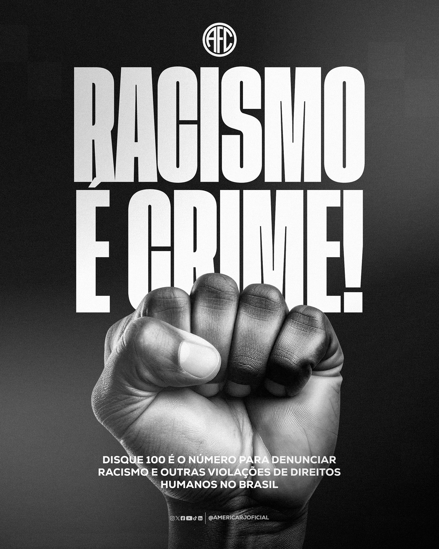 Publicação do América sobre o crime ocorrido durante partida da copinha - Fonte: @americarjoficial