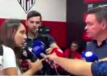 Repórter da Globo e Adson Batista, presidente do Atlético-GO.