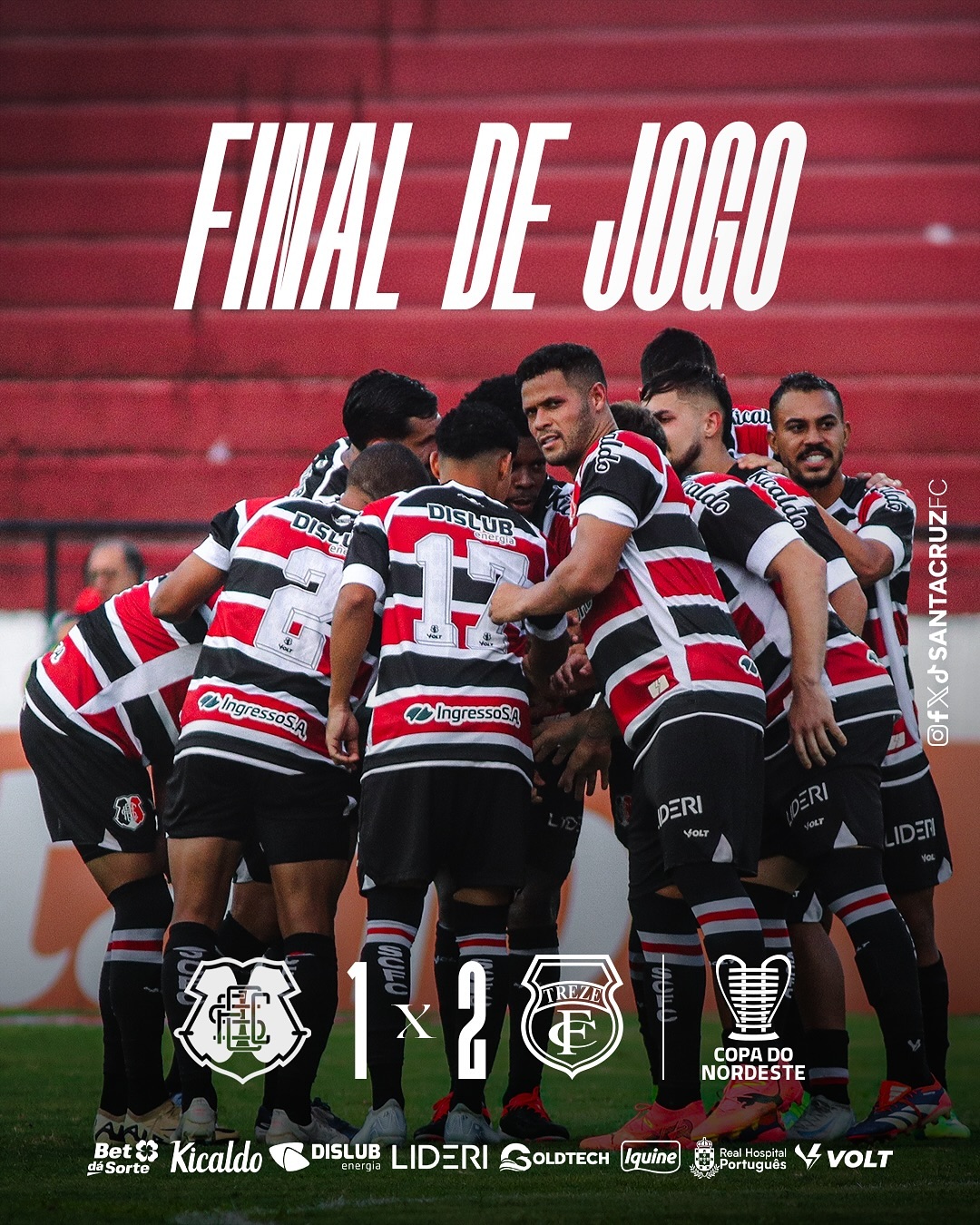 Resultado final entre Santa Cruz e Treze-PB - Fonte: @santacruzfc