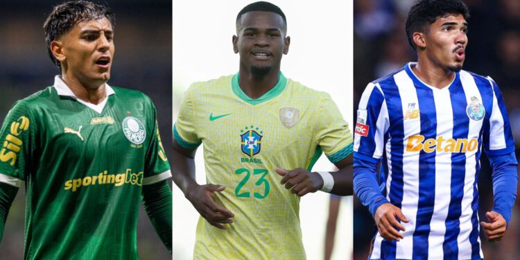 Na imagem à esquerda, Facundo Torres, do Palmeiras. Na imagem central, Alisson, da Seleção Brasileira sub-20. Na imagem à direita, William Gomes, do Porto