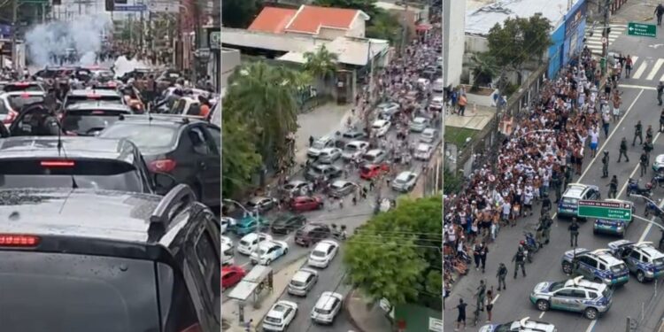 Cenas da confusão entre torcedores de Sport e Santa Cruz