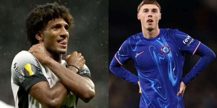 Na imagem à esquerda, Talles Magno, do COrinthians. Na imagem à direita, Cole Palmer, o Chelsea