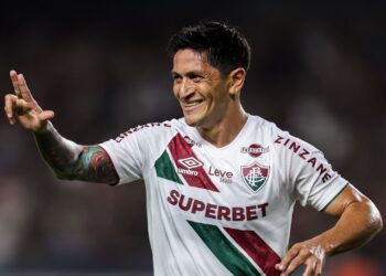 Germán Cano, do Fluminense, comemora gol marcado contra o Águia de Marabá