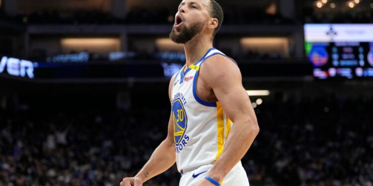 Stephen Curry em ação pelos Warriors.