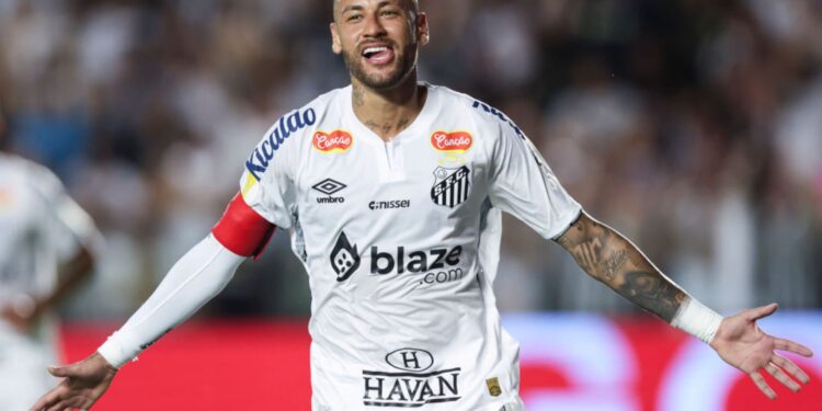 Neymar comemora gol pelo Santos.