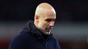 Guardiola durante Arsenal x City, no Emirates Stadium