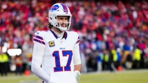 Josh Allen, quarterback do Buffalo Bills, durante partida contra o Kansas City Chiefs