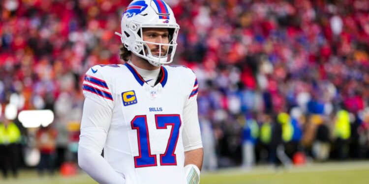Josh Allen, quarterback do Buffalo Bills, durante partida contra o Kansas City Chiefs