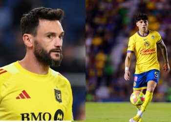 Na imagem à esquerda, Hugo Lloris, do Los Angeles FC. Na imagem à direita, Kevin Álvarez, do América-MEX