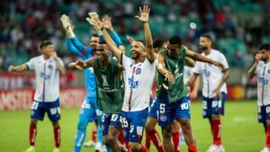 Jogadores comemoram a classificação do Bahia na Libertadores