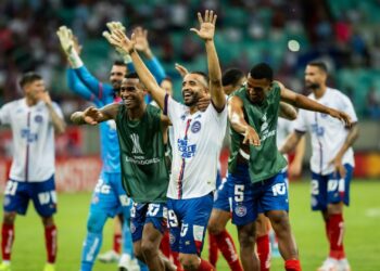 Jogadores comemoram a classificação do Bahia na Libertadores