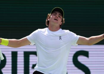 João Fonseca durante sua estreia em Indian Wells