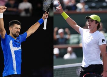 Novak Djokovic, veterano do tênis, elogia João Fonseca, promessa brasileira que disputa Indian Wells.