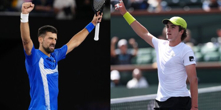 Novak Djokovic, veterano do tênis, elogia João Fonseca, promessa brasileira que disputa Indian Wells.