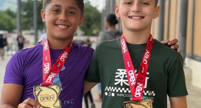 Faixa-laranja Daniel 220v e faixa-amarela Pietro Baseggio são grandes promessas do jiu-jitsu - Foto: Divulgação