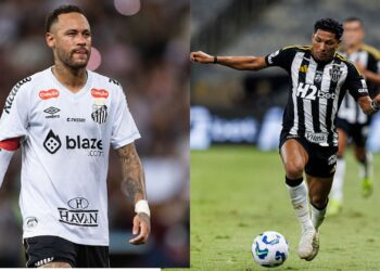 Na imagem à esquerda, Neymar, do Santos. Na imagem à direita, Rony, do Atlético-MG