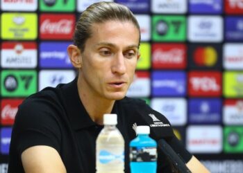 Filipe Luís após a vitória do Flamengo na Venezuela
