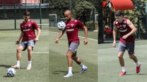 Pablo Maia, Lucas e Oscar treinando no São Paulo