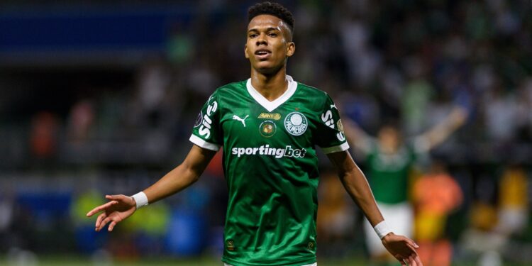 Estêvão comemora um dos gols do Palmeiras