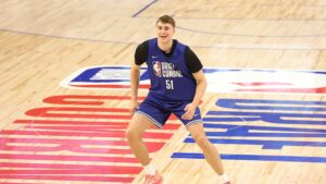 Cooper Flagg durante o combine do draft da NBA
