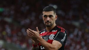Giorgian de Arrascaeta, do Flamengo, durante partida contra o Bahia