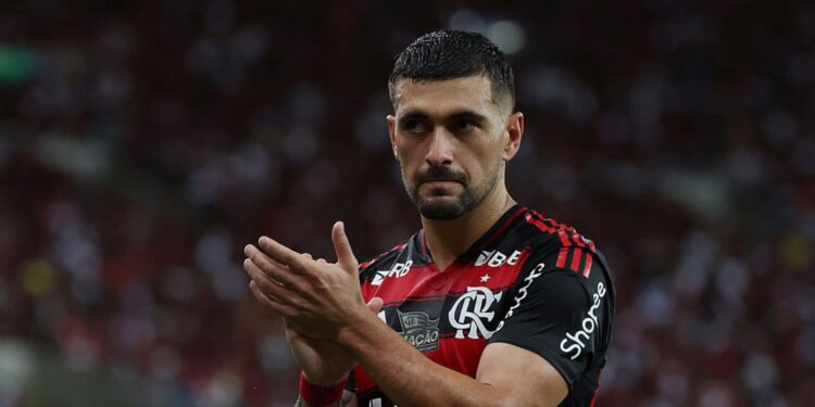 Giorgian de Arrascaeta, do Flamengo, durante partida contra o Bahia
