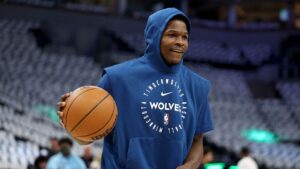 Anthony Edwards durante aquecimento do Minnesota Timberwolves