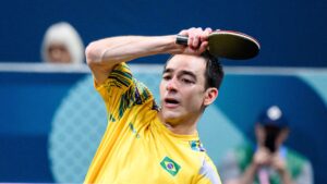 Hugo Calderano disputou as semifinais do Mundial de Tênis de Mesa.