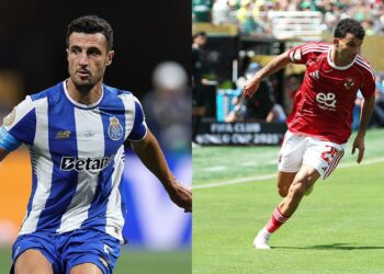 Na imagem à esquerda, Ivan Marcano, do Porto. Na imagem à direita, Hossam Ashour, do Al Ahly
