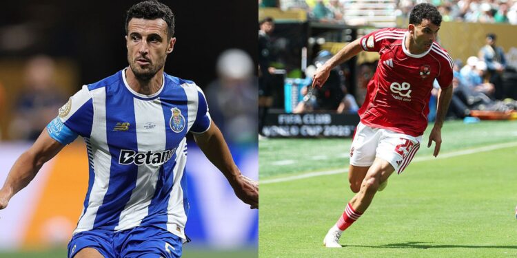 Na imagem à esquerda, Ivan Marcano, do Porto. Na imagem à direita, Hossam Ashour, do Al Ahly