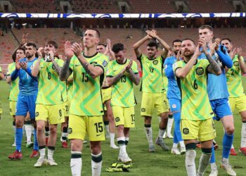 Jogadores da Austrália comemoram classificação à Copa do Mundo de 2026
