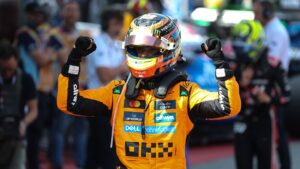 Oscar Piastri, piloto da McLaren, comemora vitória no GP da Espanha