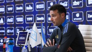 Lionel Scaloni, treinador da Argentina, durante entrevista coletiva
