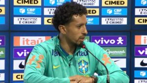 Marquinhos em coletiva pela Seleção Brasileira.
