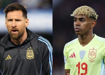 Na imagem à esquerda, Lionel Messi, da Argentina. Na imagem à direita, Lamine Yamal, da Espanha