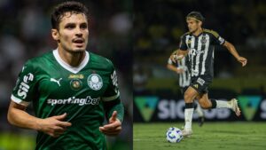 Na imagem à esquerda, Raphael Veiga, do Palmeiras. Na imagem à direita, Gustavo Scarpa, do Atlético-MG
