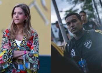 Na imagem à esquerda, Leila Pereira, presidente do Palmeiras. Na imagem à direita, Dudu, do Atlético-MG