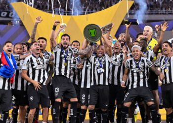 Jogadores do Botafogo levantam a taça do Brasileirão 2024