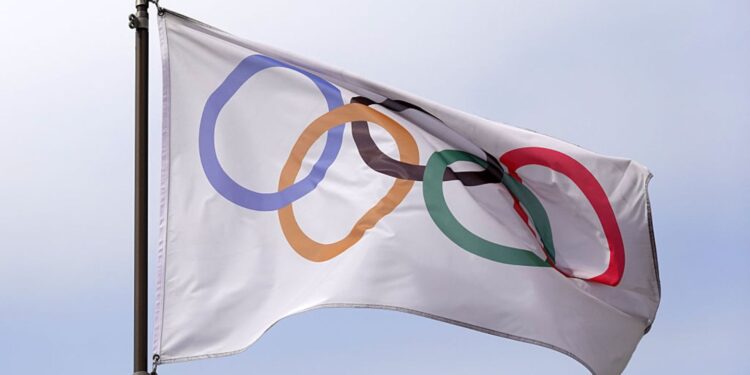 Bandeira com símbolo dos Jogos Olímpicos