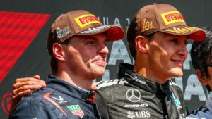 Verstappen e Russell na F1.