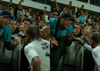 Neymar discute com torcedor do Santos.