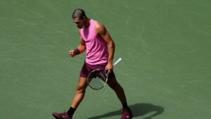 Alcaraz em jogo contra Darderi no US Open
