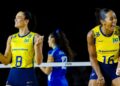 Jogadores do Brasil vibrando em vitória sobre a Grécia