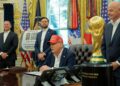 Donald Trump durante anuncio da data do sorteio da Copa do Mundo