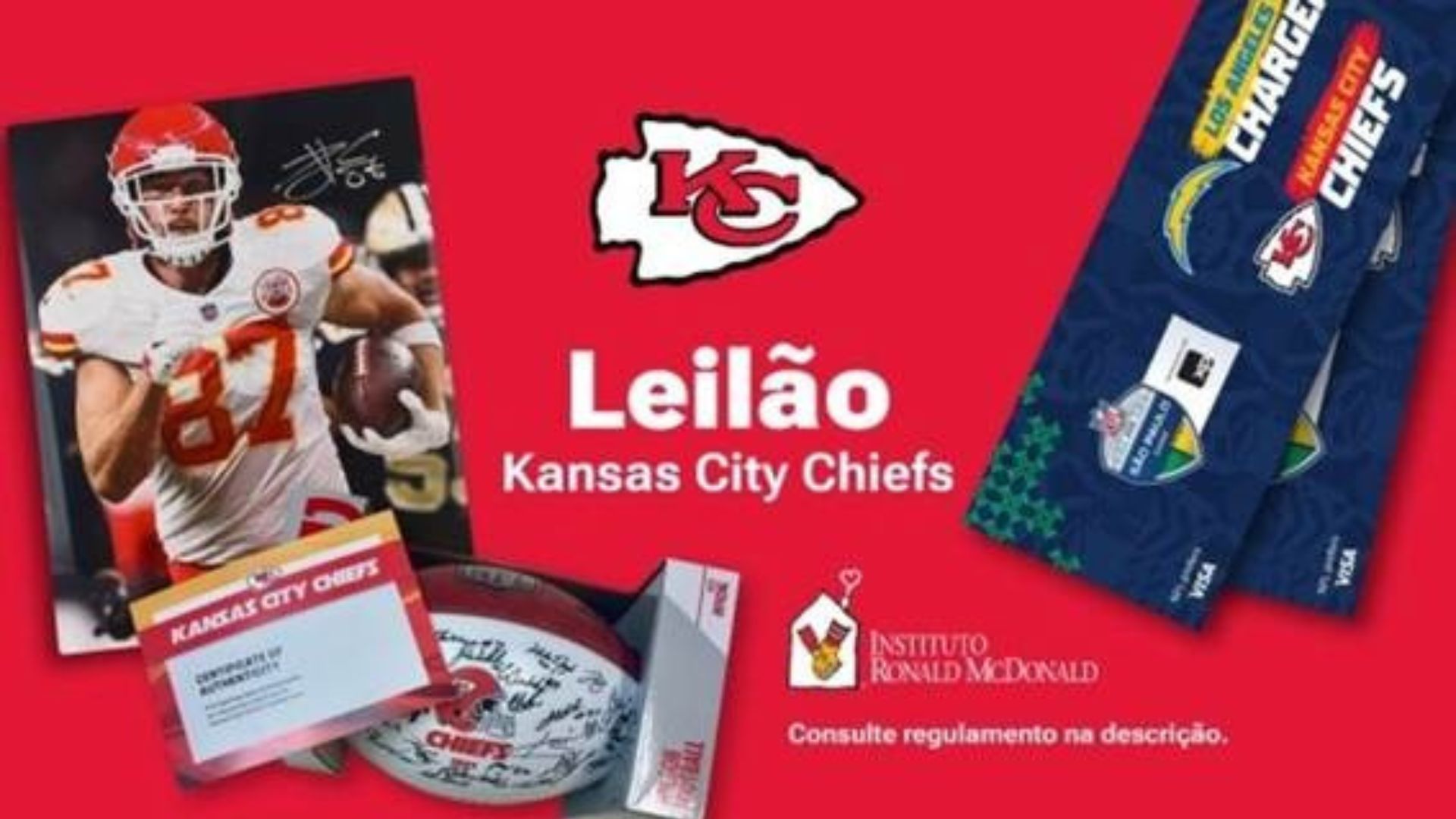 Anúncio do leilão beneficente Chiefs x McDonald's.