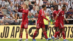 Jogadores do Liverpool comemoram gol sobre o Newcastle