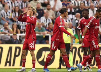 Jogadores do Liverpool comemoram gol sobre o Newcastle