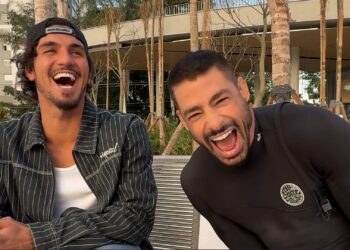 Gabriel Medina e Cauã Reymond se entrevistaram depois da sessão de surfe