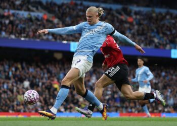 Haaland em lance que marcou o gol do City