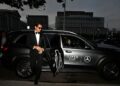 Federer chegando na Noite de Gala da Laver Cup